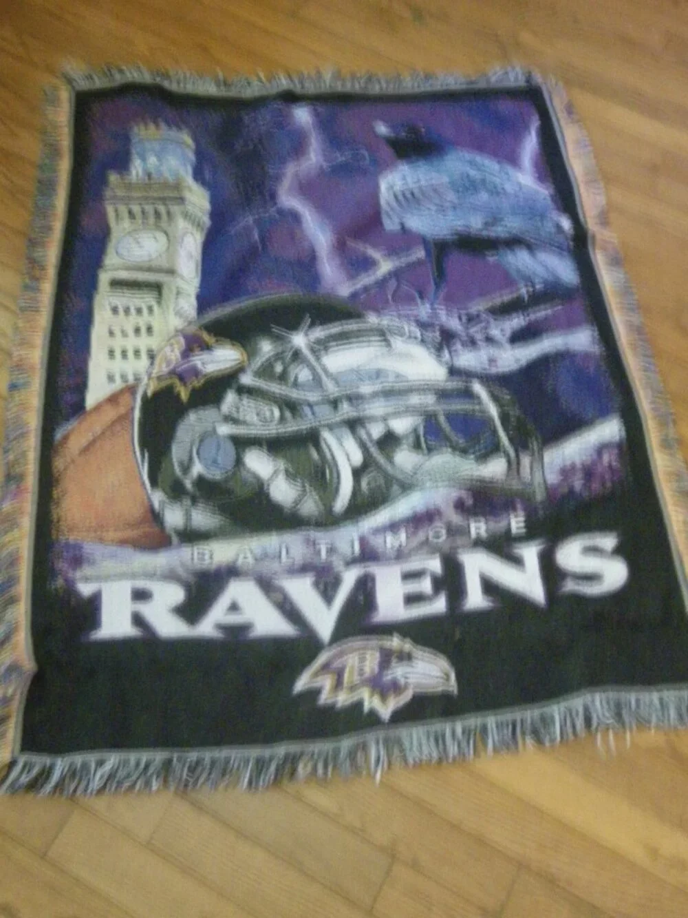 Baltimore Ravens NFL Football Throw Blanket Fringe Edges Tailgating Stadium